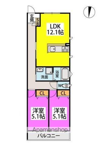 TASHIMARTERRACE(2LDK/2階)の間取り写真