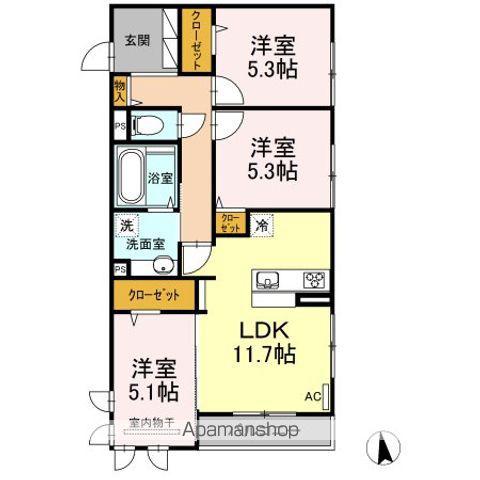 ピアチェーレアミカ(3LDK/2階)の間取り写真