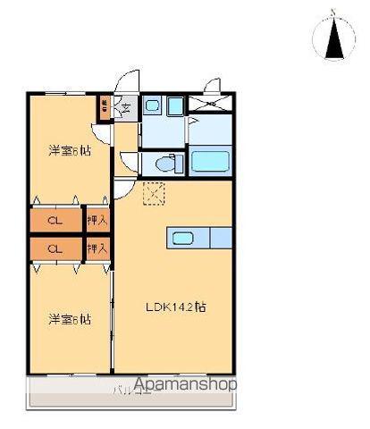 マリベール赤江(2LDK/1階)の間取り写真