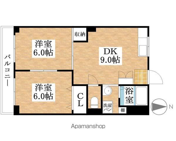 シャトー桐野(2DK/4階)の間取り写真