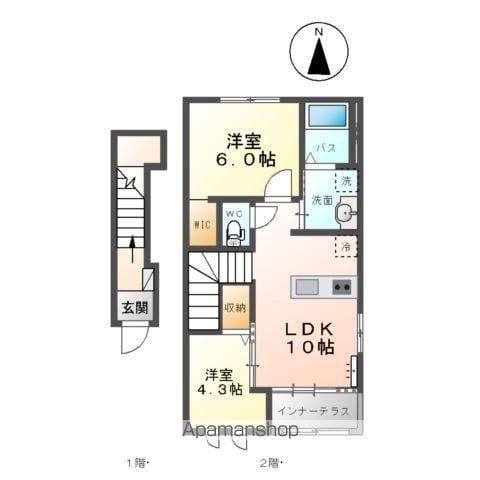 アーク リヴェール(2LDK/2階)の間取り写真