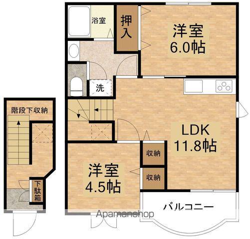サンポエムC棟(2LDK/2階)の間取り写真