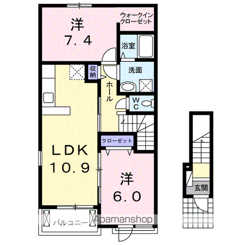 グラント ジェルメ弐番館(2LDK/2階)の間取り写真
