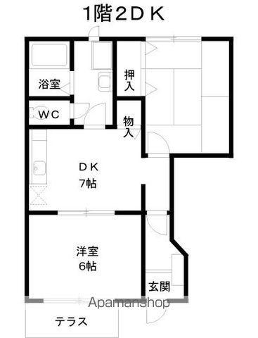 ビビエンダアリスA棟(2DK/1階)の間取り写真
