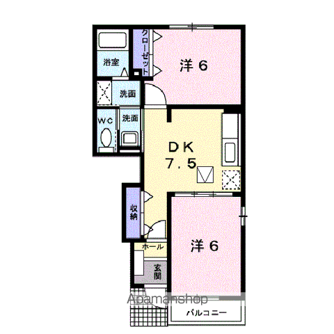 フロントパークこうかⅢ(2DK/1階)の間取り写真