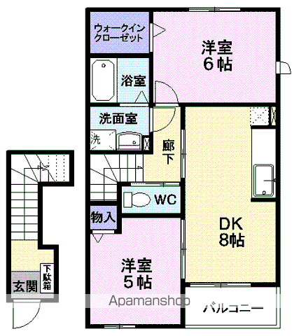 フィオーレ グリーンヒル(2DK/2階)の間取り写真