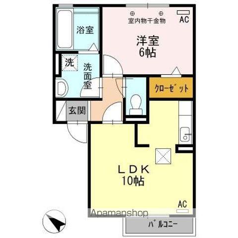 グリーンハイツ八坂Ⅱ(1LDK/1階)の間取り写真