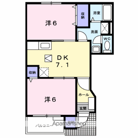 リリィー・タウンB(2DK/1階)の間取り写真