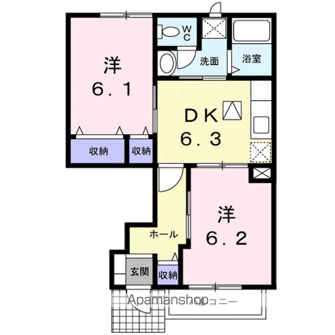 リトルグリーブ(2DK/1階)の間取り写真