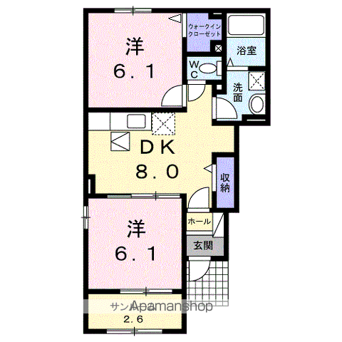 ルーベル宇多津東 Ⅰ(2DK/1階)の間取り写真