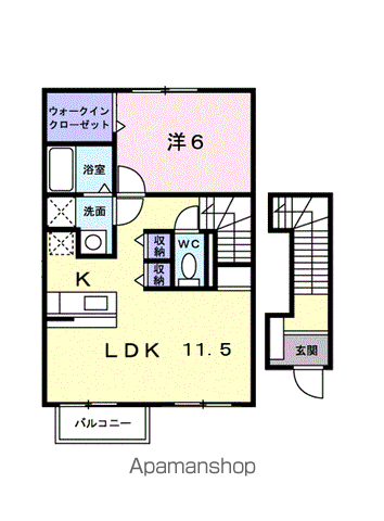 アヴニ-ルKA(1LDK/2階)の間取り写真