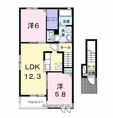 シティーハイムE棟(2LDK/2階)の間取り写真
