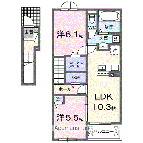 ディアコート秀明Ⅳ(2LDK/2階)の間取り写真