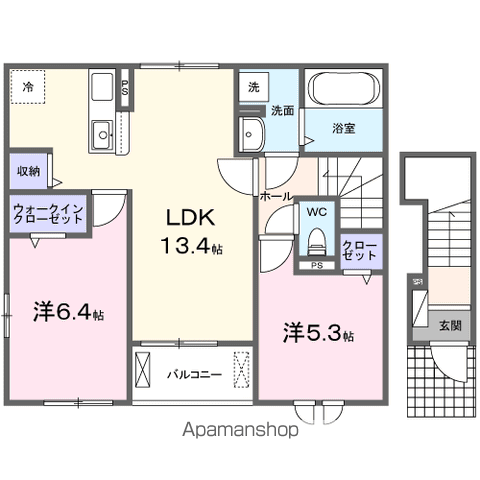 ホワイト フォックス Ⅱ(2LDK/2階)の間取り写真