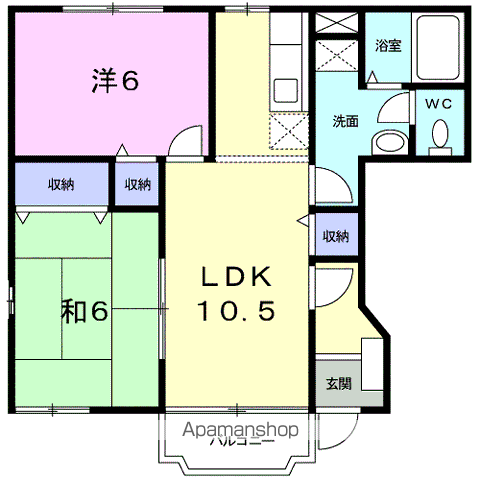 ラフィネ21B(2LDK/1階)の間取り写真