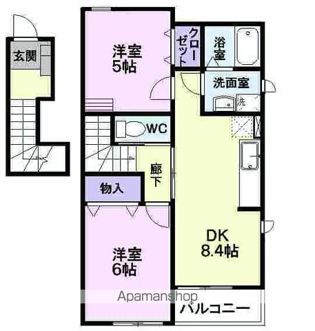 チェリーミルB(2DK/2階)の間取り写真