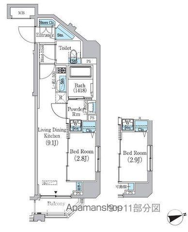 プライムブリス東中野駅前(1LDK/10階)の間取り写真
