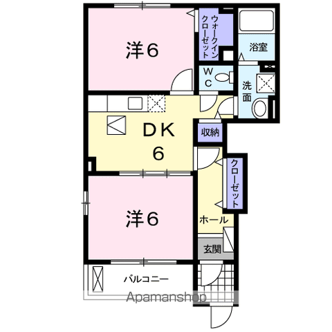 ウエストヒルズⅠ(2DK/1階)の間取り写真