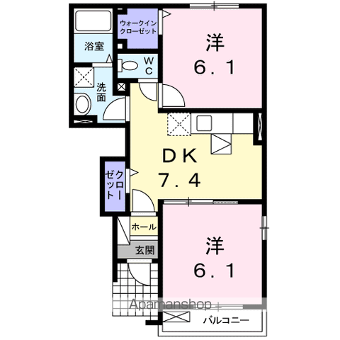 セレブリティC(2DK/1階)の間取り写真