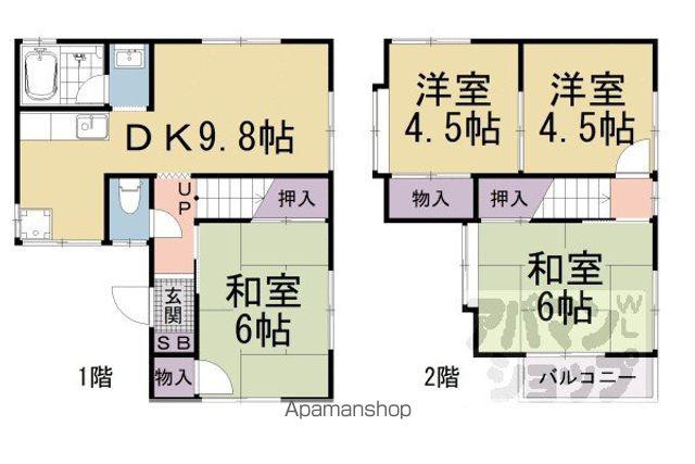 京都市東西線 椥辻駅 徒歩18分 2階建 築43年(4DK)の間取り写真