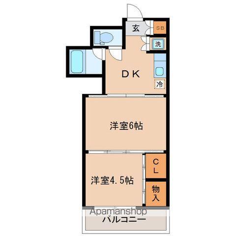 シャングリラ高松(2DK/4階)の間取り写真