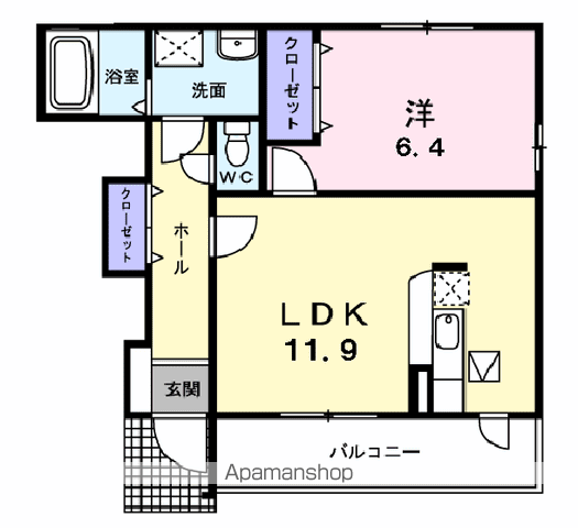 グラン マレ B(1LDK/1階)の間取り写真