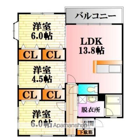 メープルNAKAGAWA(3LDK/3階)の間取り写真