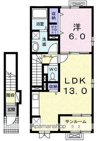 ラ・プリマベーラ シェロ(1LDK/2階)の間取り写真