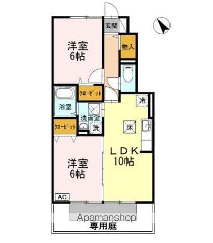 ローズコート美里 B棟(2LDK/1階)の間取り写真