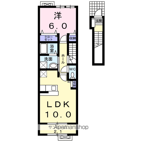 フルーヴ宮町(1LDK/2階)の間取り写真