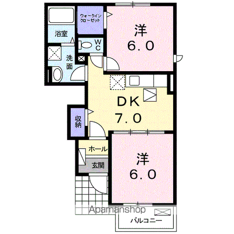 ふうばあⅡ(2DK/1階)の間取り写真