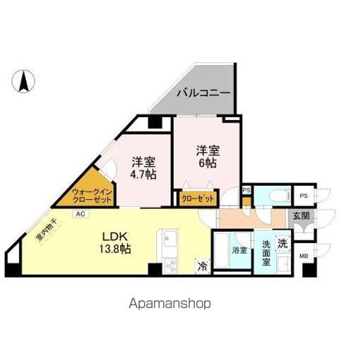 ウエストフィールド(2LDK/4階)の間取り写真