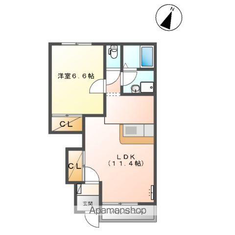 アンジュ B棟(1LDK/1階)の間取り写真