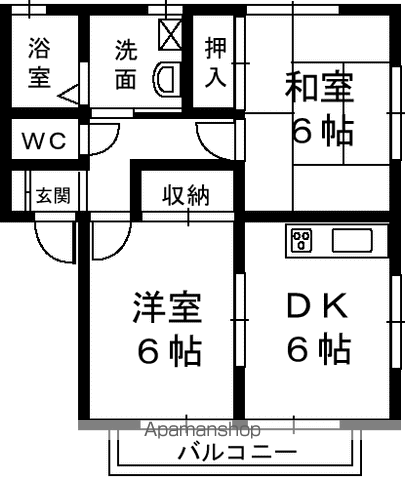 JOY河輪(2DK/2階)の間取り写真
