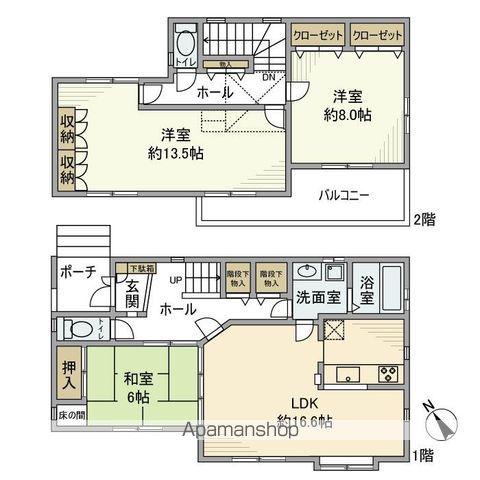 常磐線 松戸駅 徒歩25分 2階建 築21年(3LDK)の間取り写真