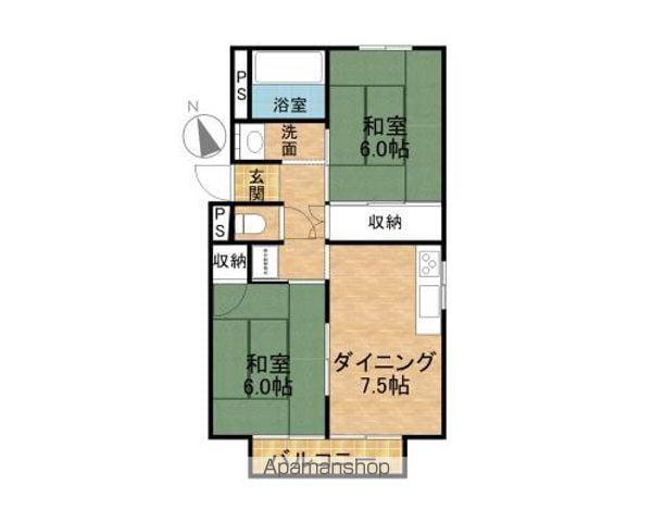 パルテール旭B棟(2DK/1階)の間取り写真