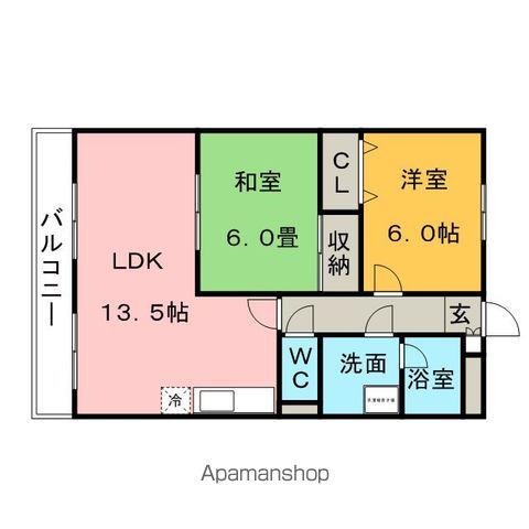 グリーンビル旗崎(2LDK/2階)の間取り写真