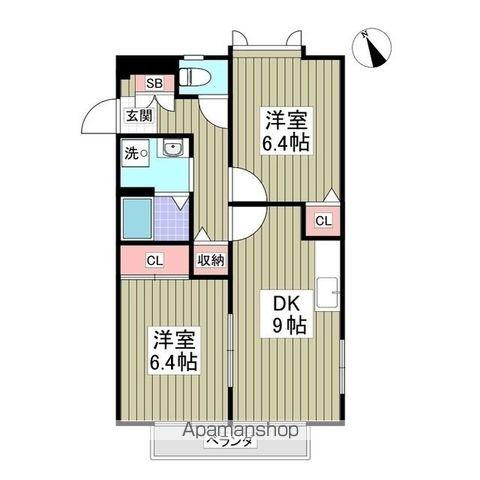 カサベルデ(2DK/1階)の間取り写真