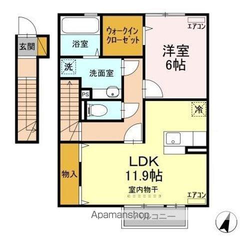 シュタットみどりのC(1LDK/2階)の間取り写真