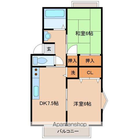 トゥインクルコートⅢ(2DK/2階)の間取り写真