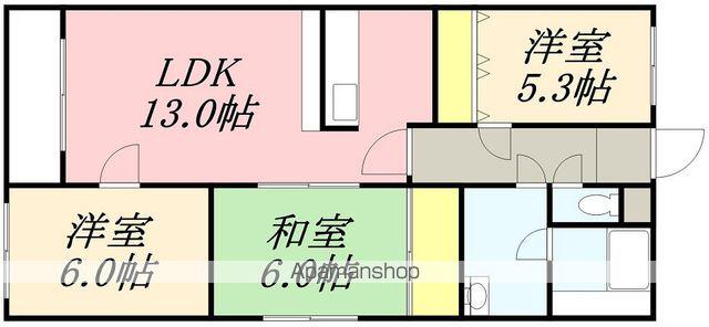 コーポ美原2号棟(3LDK/3階)の間取り写真