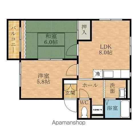 Kハイム(2DK/1階)の間取り写真