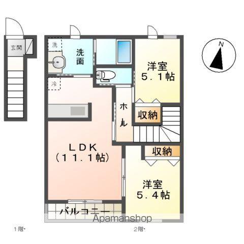 CALME BONHEUR1(2LDK/2階)の間取り写真