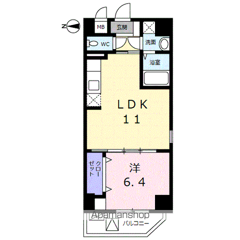 シェロ・ガーデン(1LDK/4階)の間取り写真