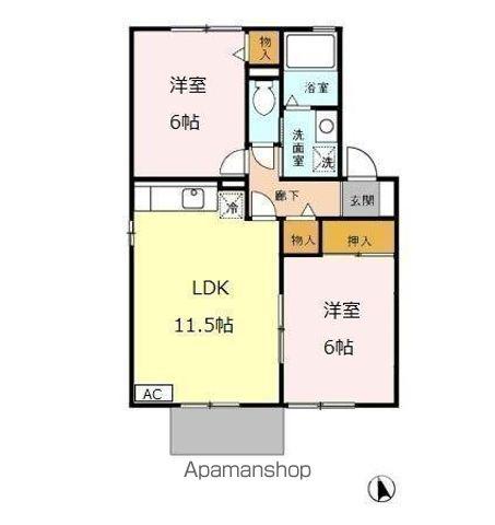 セジュールかながわB(2LDK/1階)の間取り写真