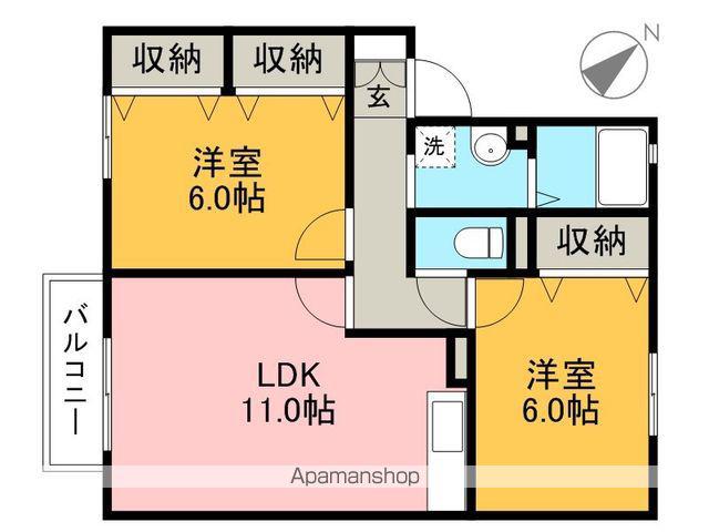 ウィルモア観月坂A棟(2LDK/1階)の間取り写真