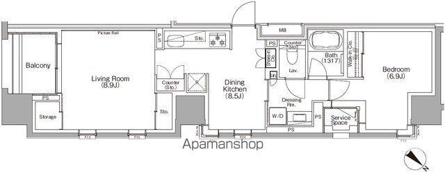 ザ・パークハビオSOHO横浜関内(1LDK/12階)の間取り写真