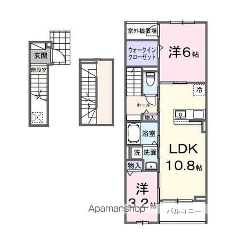 ヴィラ グレイスA(2LDK/3階)の間取り写真