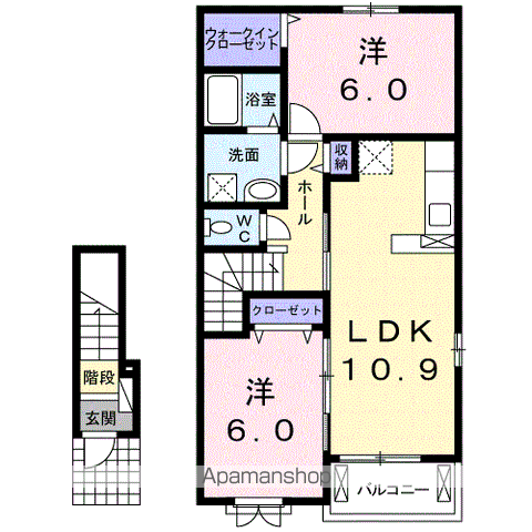 クヴェレ Ⅱ(2LDK/2階)の間取り写真