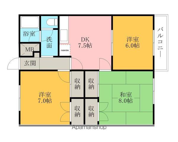 フィルコート東羽倉崎(3DK/1階)の間取り写真